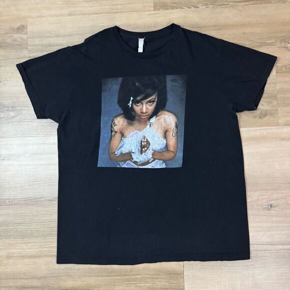 90s Legends Size Large TLC Lisa Left Eye Lopez Photo Graphic Tee Shirt Black - Picture 1 of 4